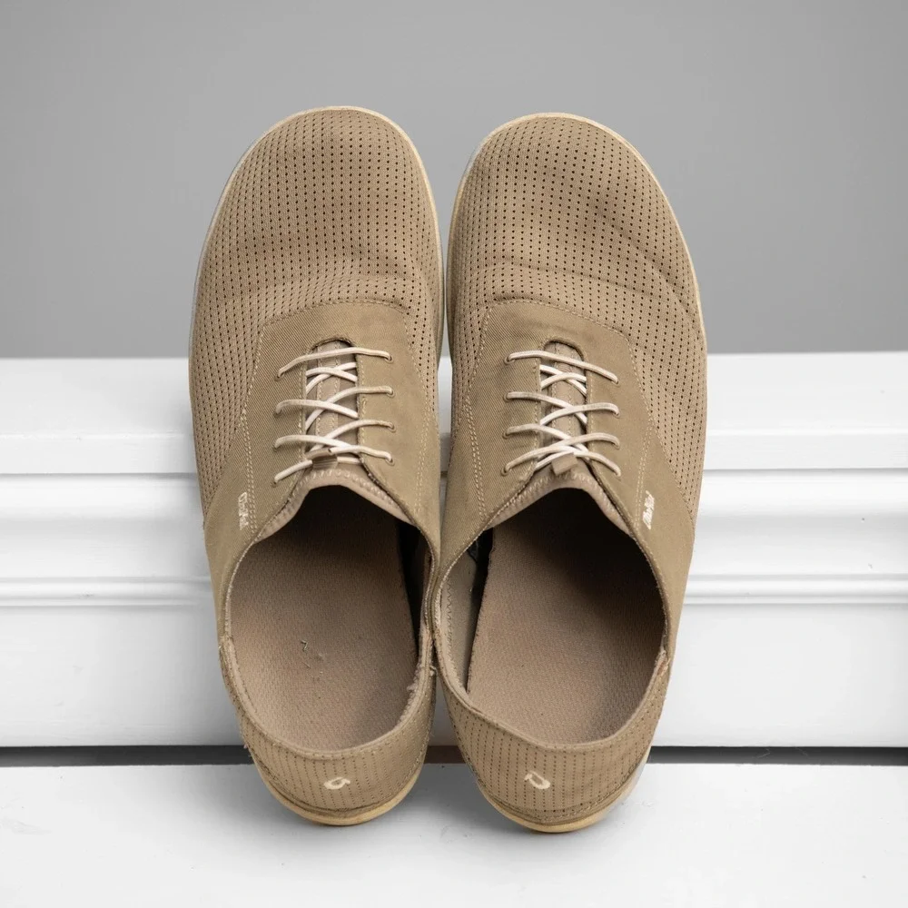 Olukai Nohea Moku Mens Sz 14 Lace Up Sneakers Tan Mesh Boat Shoes Atheisure